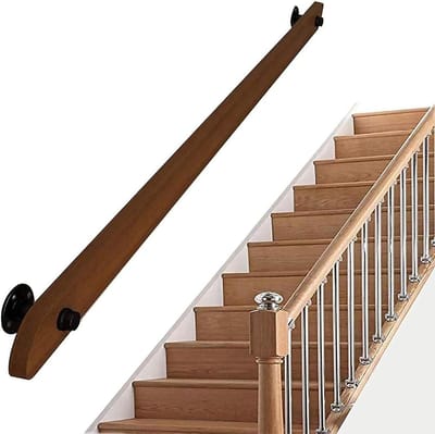 Trapleuning Set - Wandsteun - Veiligheid Binnen - Massief Hout - 30cm tot 600cm - Natuurlijk Hout