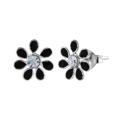 WeLoveSilver - Zilveren oorbellen - bloemdesign met kristal en zwart