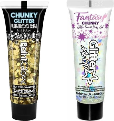 Paintglow Chunky Glittergel voor lichaam en gezicht - 2 tubes - goud en parelmoer - 12 ml