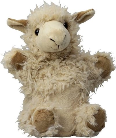 Pluche lama/alpaca handpop knuffel - 22 cm - Lama/alpaca boerderijdieren knuffels - Poppentheater speelgoed kinderen
