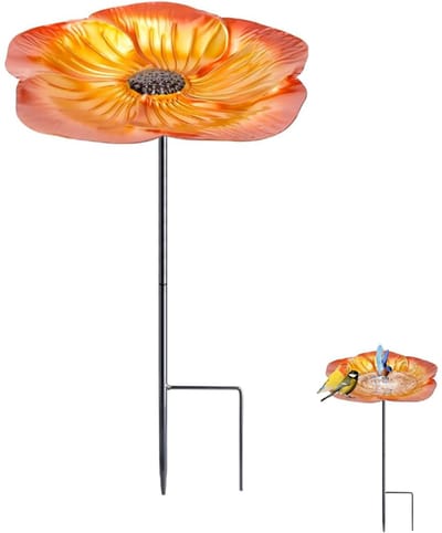 Tuinvogelbadkuip - Vogelvoederbak - Vogelbadschaal voor buiten - Kolibrievoederbak - Met standaard en grondpinnen - Geschikt voor tuin en buiten ( Goudbruin)