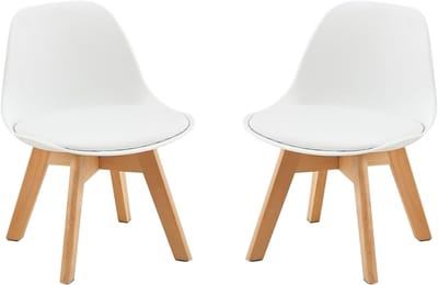 Set van 2 Kinderstoelen met Houten Poten, Stabiele Hoge Stoelen met Rugleuning voor Kinderen van 1-6 Jaar, Ideaal voor Speelkamers en Eetruimtes