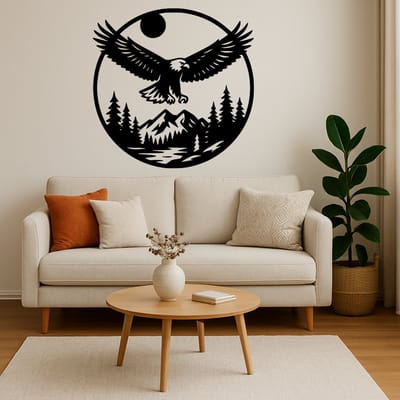 Adelaar in Cirkel Wanddecoratie Hout – Natuur Muurdecoratie – Lasergesneden Dieren Design – Stijlvol Cadeau voor Natuurliefhebber – Woonkamer & Kantoor Decor – 70 cm Breed