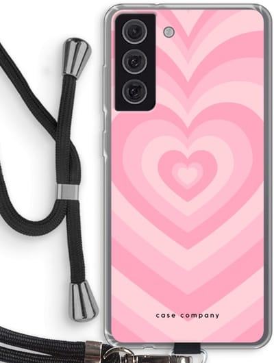 Case Company® - Hoesje met koord geschikt voor Samsung Galaxy S21 FE hoesje met Koord - Hart Roos - Telefoonhoesje met Zwart Koord - Bescherming aan alle Kanten en Over de Schermrand