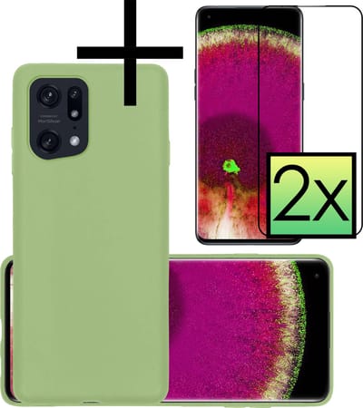Hoesje - Met 2x Screenprotector - Geschikt voor OPPO Find X5 - Sterk & Shockproof - Back Cover - Siliconen Case - Telefoon Hoes - Groen