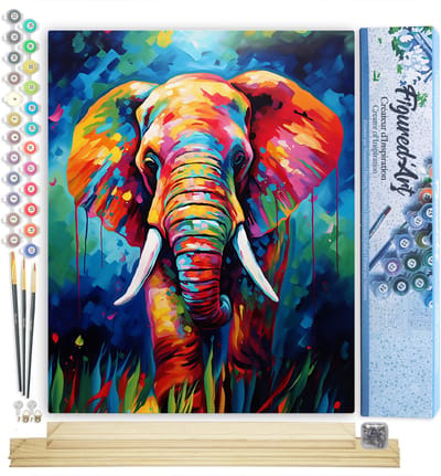 Figured'Art Schilderen op Nummer Volwassenen canvas Kleurrijke Abstracte Olifant- Handwerk acrylverf Kit DIY Compleet - 40x50cm met DIY houten lijst