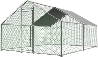 Clruro Kippenhok - 3 × 4 × 2 m - Ren met Veiligheidsslot en PE-Dak - Metaal - Zilver