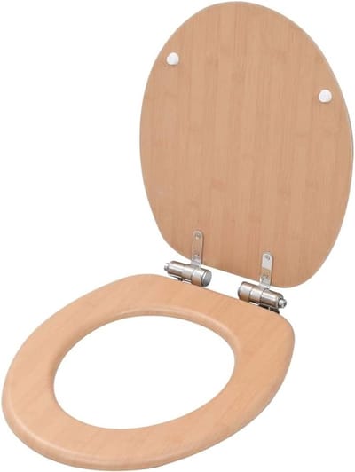 Toiletbril MDF Bamboe - WC Deksel Zitting - Badkamer Vernieuwen - Zachte Sluiting - 425 x 358 cm - Bruin