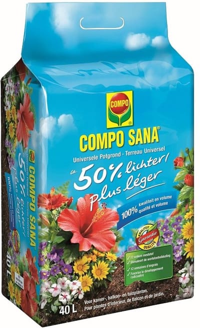 COMPO Universele Potgrond ca. 50% Lichter - incl. 12 weken meststof - voor alle kamer-, balkon- en tuinplanten - zak 40L