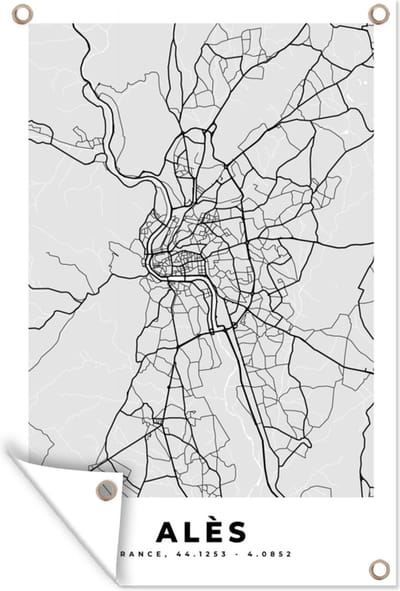 Muurdecoratie Kaart – Stadskaart – Alès - Plattegrond – Frankrijk - 120x180 cm - Tuinposter - Tuindoek