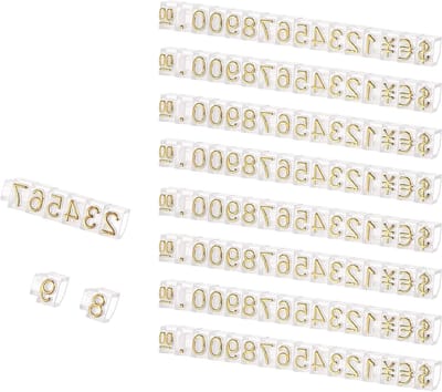 8-delige prijslabel set met verstelbare cijfers en letters voor winkelpresentatie van sieraden en horloges (Wit op Goud)