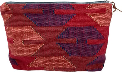 Luna-Leena duurzame toilettas - rood katoen Dhaka - 1 gevoerde opbergvak - handgeweven in Nepal - trendy bag - travelbag - toiletry bag - beautycase - barbieretui