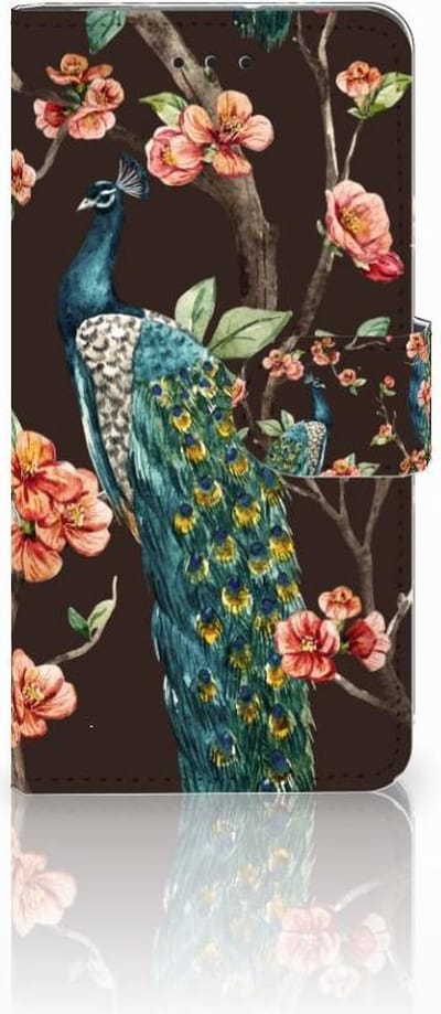Motorola Moto G7 Play Telefoonhoesje met Pasjes Pauw met Bloemen