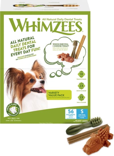 2x maat S: voor kleine honden (7 - 12 kg, 56 stuks) Whimzees by Wellness Mixbox hondensnacks