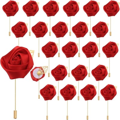 Kunstbloemen Broches - Corsages Spelden - Feestelijke Gelegenheden - 24 Stuks Set - 5 x 13 cm - Rood