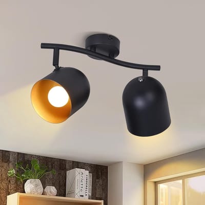 Glitzerlife - Plafondspot Plafondlamp - Vintage industrieel - opbouwspots - draaibaar kantelbaar - 2xE14 fitting - metaal - zwart goud