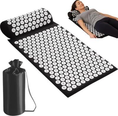 Lomera Acupressuur Mat - Spijkermat - Spijkerkussen - Acupressuur Set - Drukpunten Activatie - Katoen Materiaal - Abs Plastic Spijkerpads - Zwart/Wit Kleur - Opbergtas Inbegrepen - 230 Spijkerpads - 27 Drukpunten Per Pad Mat