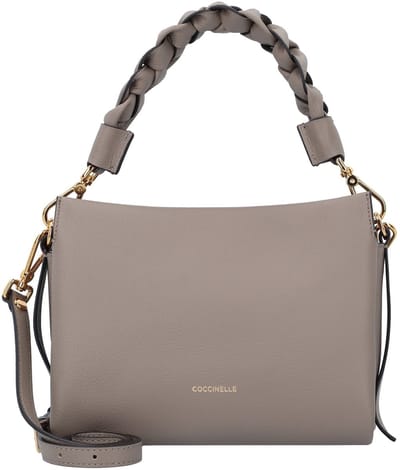 COCCINELLE Leren Schoudertas Boheme Grana Double Crossbody Double Grainy Leather Warm Taupe / Rosette