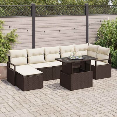 vidaXL - Tuinbank - Set - 8 - st - Bruin - en - Crème - poly - rattan