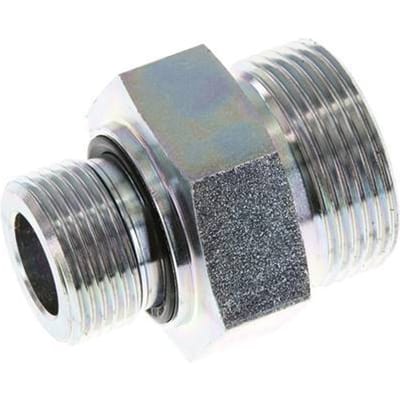 UN 1-7/16''-12 x G 3/4'' Verzinkt Stalen Borstnippel ORFS 400 Bar - Hydrauliek - FL2S-M-EZE-107U-034G-O