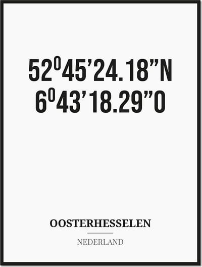 Poster/kaart OOSTERHESSELEN met coördinaten