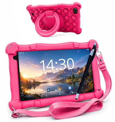 AngelTech Kindertablet Slim – 3+4GB RAM - 32+64GB – 100%Kidsproof – Vanaf 3 Jaar – 7 Inch – Ouderlijk Toezicht – Roze