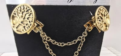 Vestsluiting - clip met dubbel ketting - levensboom - voor - vest - sjaal - omslagdoek in kleur goud.