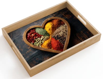 Dienblad hout 40x30 cm - Schootdienblad - Houten - Hart - Kleurrijke - Specerijen - Borrelplank rechthoek - Plateau dienbladen
