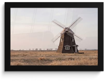 Poster in lijst - Fotolijst 30x20 cm - Posters - Windmolens - Landschap - Veld - Posterlijst zwart - Decoratie - Wanddecoratie woonkamer - Muurdecoratie slaapkamer