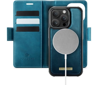 Solidenz Luxe 2-in-1 Wallet Hoesje geschikt voor iPhone 16 Pro - Geschikt voor MagSafe Hoes - Afneembare Case - Blauw