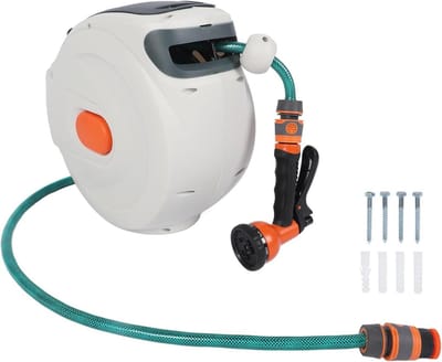 Tuinslang haspel - Automatische oproller - Water geven - 180° draaibaar - 10 meter - Grijs