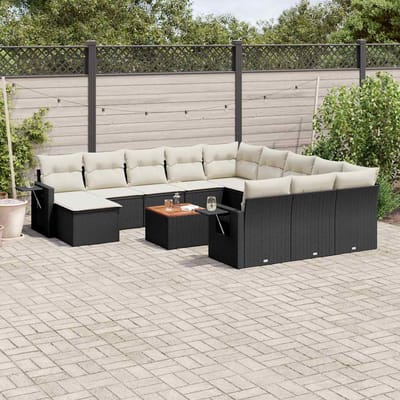 vidaXL - 13-delige - Loungeset - met - kussens - poly - rattan - zwart