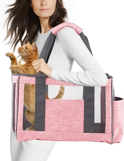 PETCUTE Pet Carrier,Ademende kat draagtas,Kat draagtas met gewatteerde schouderriem en zijzakken,Luchtvaartmaatschappij goedgekeurde huisdier reisdrager met interne veiligheidsriem voor buiten reizen