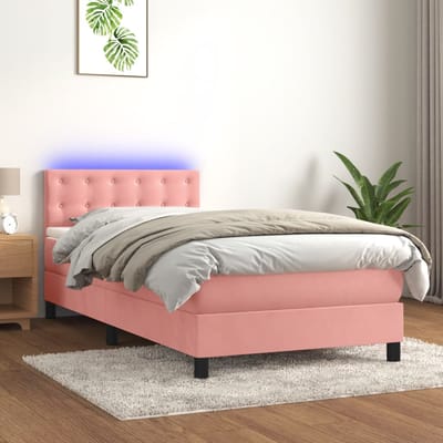 vidaXL - Boxspring - met - matras - en - LED - fluweel - roze - 100x200 - cm