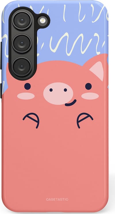 Casetastic hoesje geschikt voor Samsung Galaxy S23 - Dubbellaagse bescherming - Knuffel van varken - Fashion Case - Koraal Lichtblauw