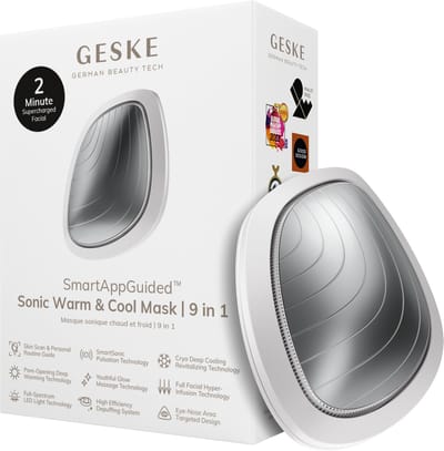 GESKE | SmartAppGuided™ Sonic Warm & Cool Mask | 9 in 1 | Beauty LED-gezichtsmasker | Volledig LED-spectrum en roodlichttherapie | Warmte | Koeling | Verhoogde inname van gezichtsverzorging