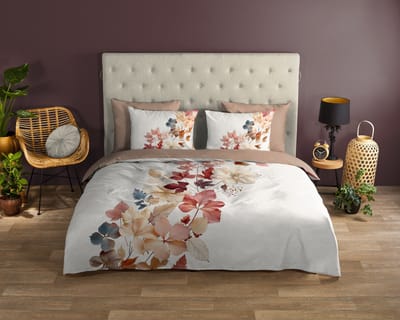Good Morning dekbedovertrek bloemen en bladeren - 1 persoons 140x200/220 cm - Ecru - 100% Katoen renforc�