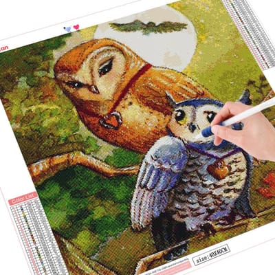 5D Diamond Painting Uil Diamantborduurwerk Volledige weergave Ronde dierenmozaïekafbeelding 30x30 beige