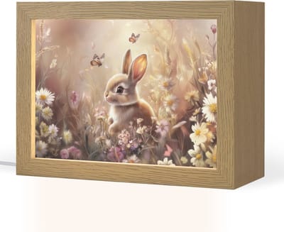 Nachtlampje 20x15 cm - Kinder lampje - Konijntje - Bruin - Bloemen - Vlinders - Tafellamp kinderkamer - Slaapkamer lamp - Bedlamp kinderen - Kinderlampje stopcontact - Wandlamp babykamer - Nachtlampjes