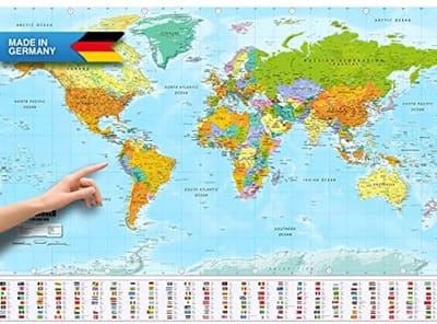 XXL Wereldkaart Poster - Gigantisch Formaat 140x100cm met Landvlaggen en Informatie