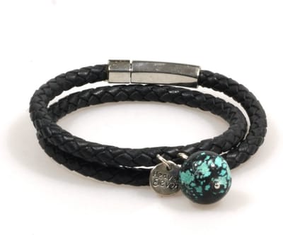 Heaven Eleven - dames - armband - zwart - leren - Turquoise - turkoois - 6mm - 17cm