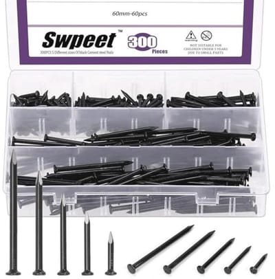 Assortiment Zwarte Hardware Nagels - 300 Stuks in 5 Maten (3/4" tot 2-3/8")