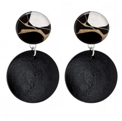 Clip oorbellen -Sharon- zwart hout- geen gaatje- Charme Bijoux