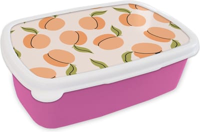 Broodtrommel Roze - Lunchbox - Brooddoos - Fruit - Abrikoos - Zomer - Patronen - 18x12x6 cm - Kinderen - Meisje