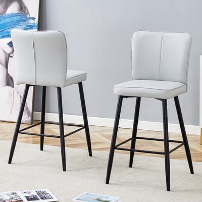 Tweedelige barkrukset van 101 cm hoog, gemaakt van lichtgrijs PU-materiaal: ergonomische rugleuning, comfortabel en stijlvol.