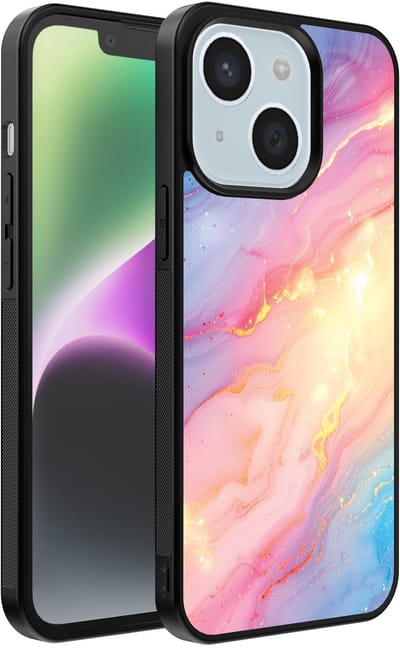 Smartphonica Telefoonhoesje Geschikt voor iPhone 14 met Regenboog Glitter Marmer Opdruk - TPU Backcover Case Rainbow Glitter Marble Design geschikt voor iPhone 14