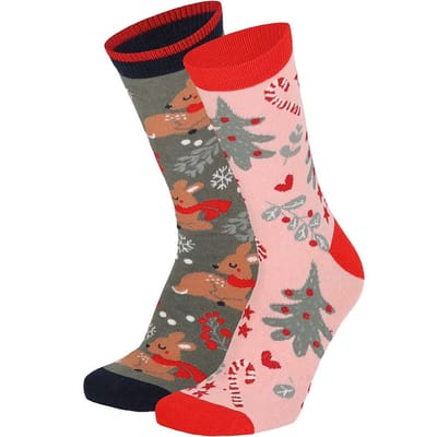 Apollo - Kerstsokken dames in kerstbal - Roze/Grijs - Maat 36/41