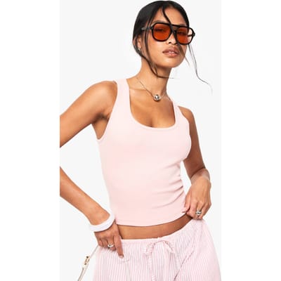 Dames Boohoo Basics Rib Scoop Neck Racer Back Vest Top | Baby Roze | Maat: 34