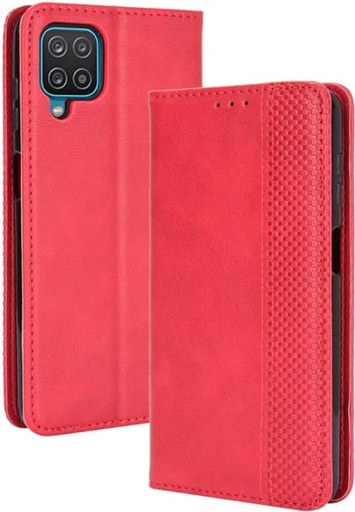 Coverup Hoesje - Geschikt voor Samsung Galaxy A12 Hoesje - Coverup Vintage Style Book Case - Rood