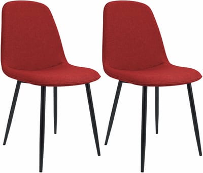 CLP Maryam Set van 2 eetkamerstoelen - klassiek - met rugleuning - zwart metalen frame - belastbaar tot 150 kg - Stof/rood